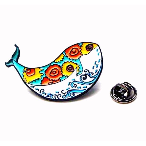 Flower Whales Enamel Pins 93-1 - Picture 1 of 4